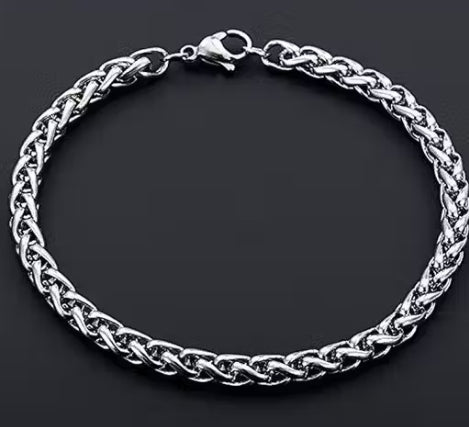 Mens Silver Plating Heavy Wheat Chain Bracelet
