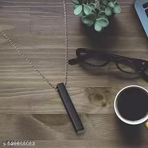 Men's Jewellery 3D Cuboid Vertical Bar/Stick Stainless Steel Locket Pendant Necklace for Boys and Men