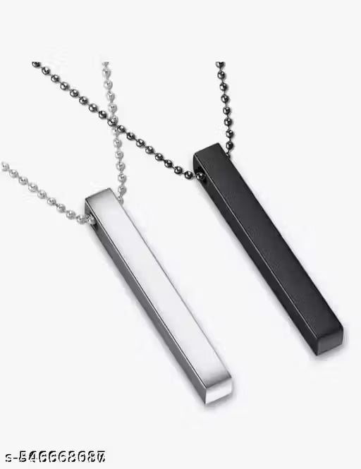 Men's Jewellery 3D Cuboid Vertical Bar/Stick Stainless Steel Locket Pendant Necklace for Boys and Men