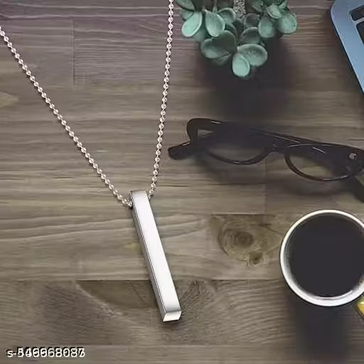 Men's Jewellery 3D Cuboid Vertical Bar/Stick Stainless Steel Locket Pendant Necklace for Boys and Men